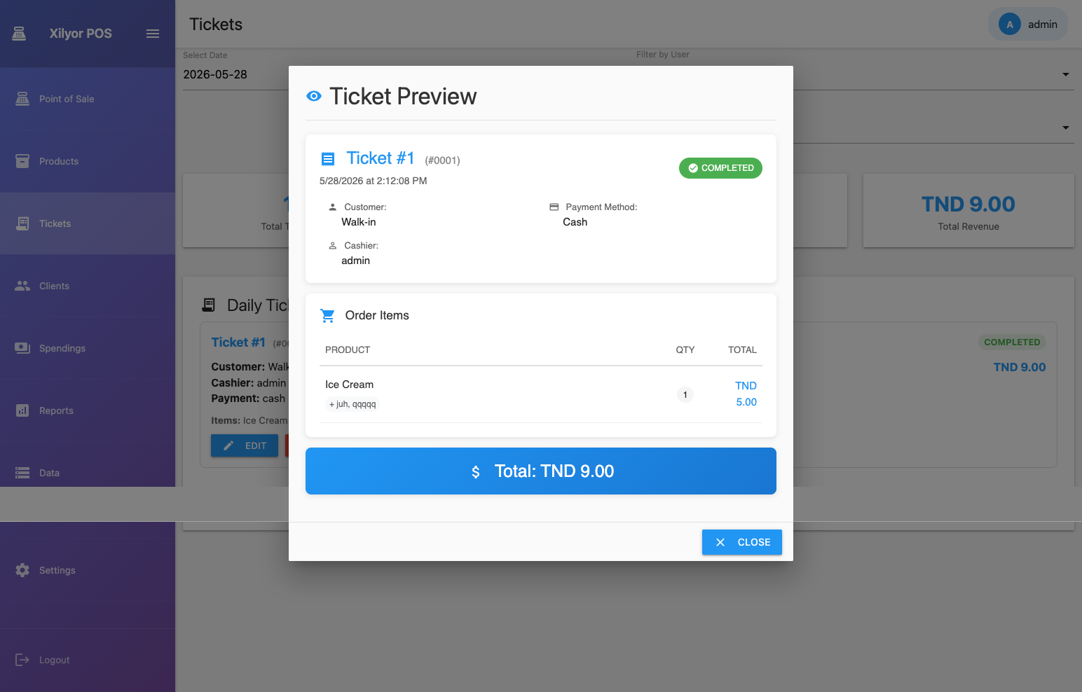 Aperçu du ticket